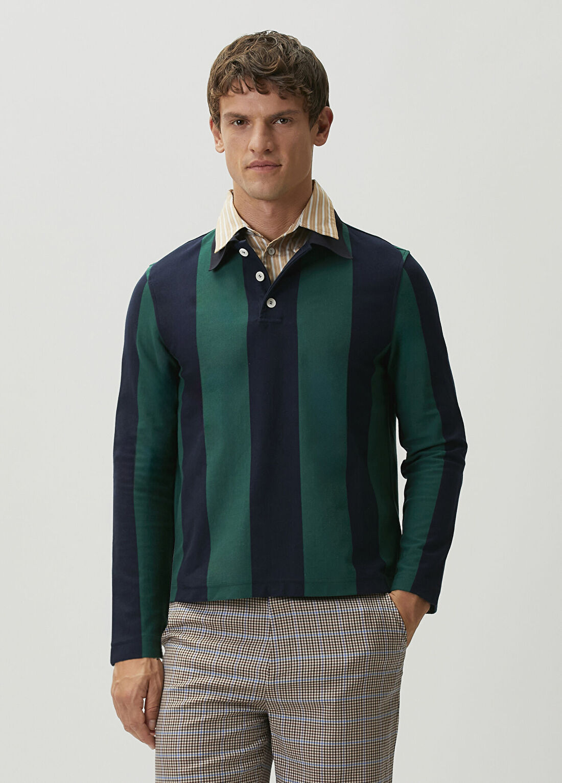 Mithridate Yeşil Polo Yaka Çizgi Desenli Sweatshirt