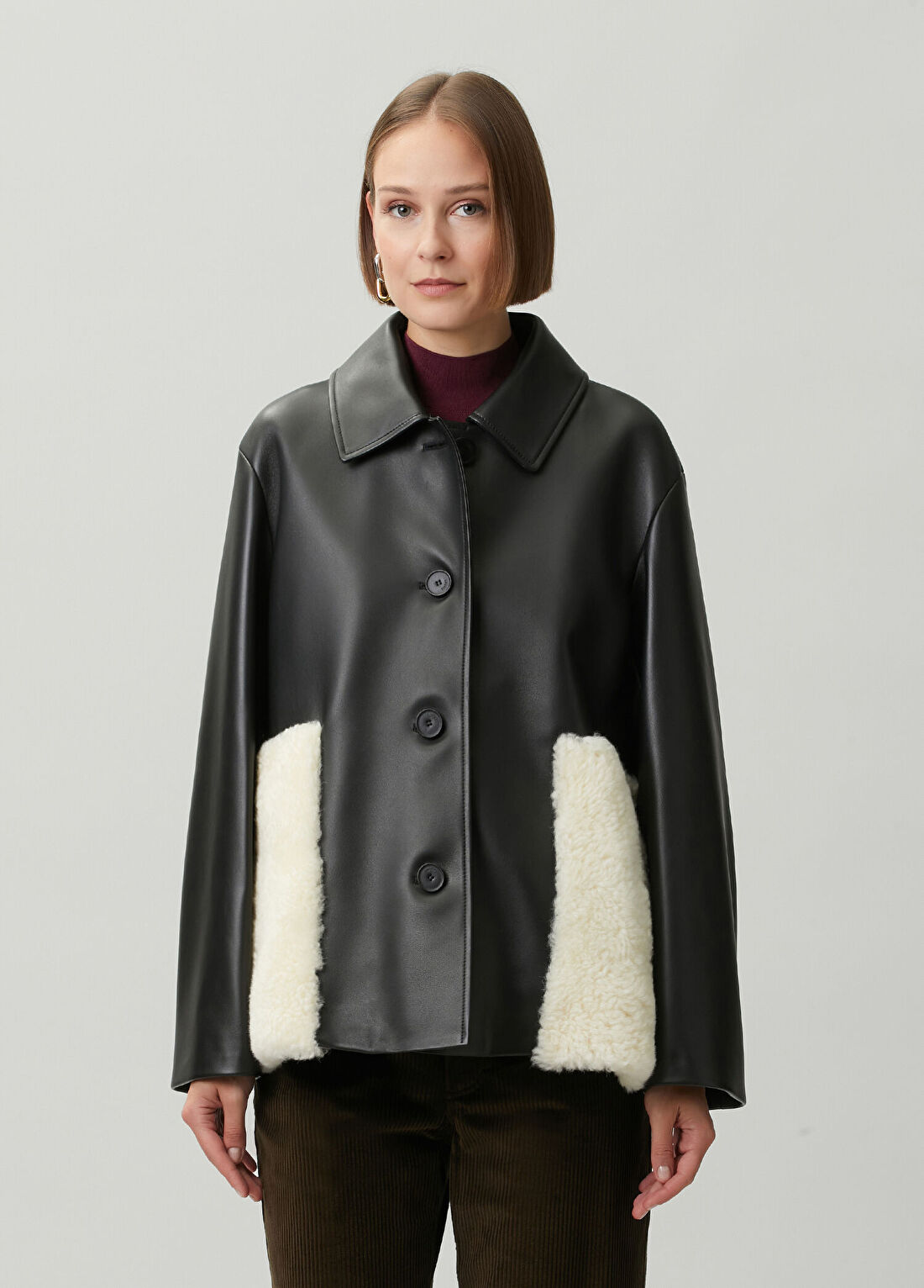Loewe Siyah Shearling Detaylı Deri Ceket