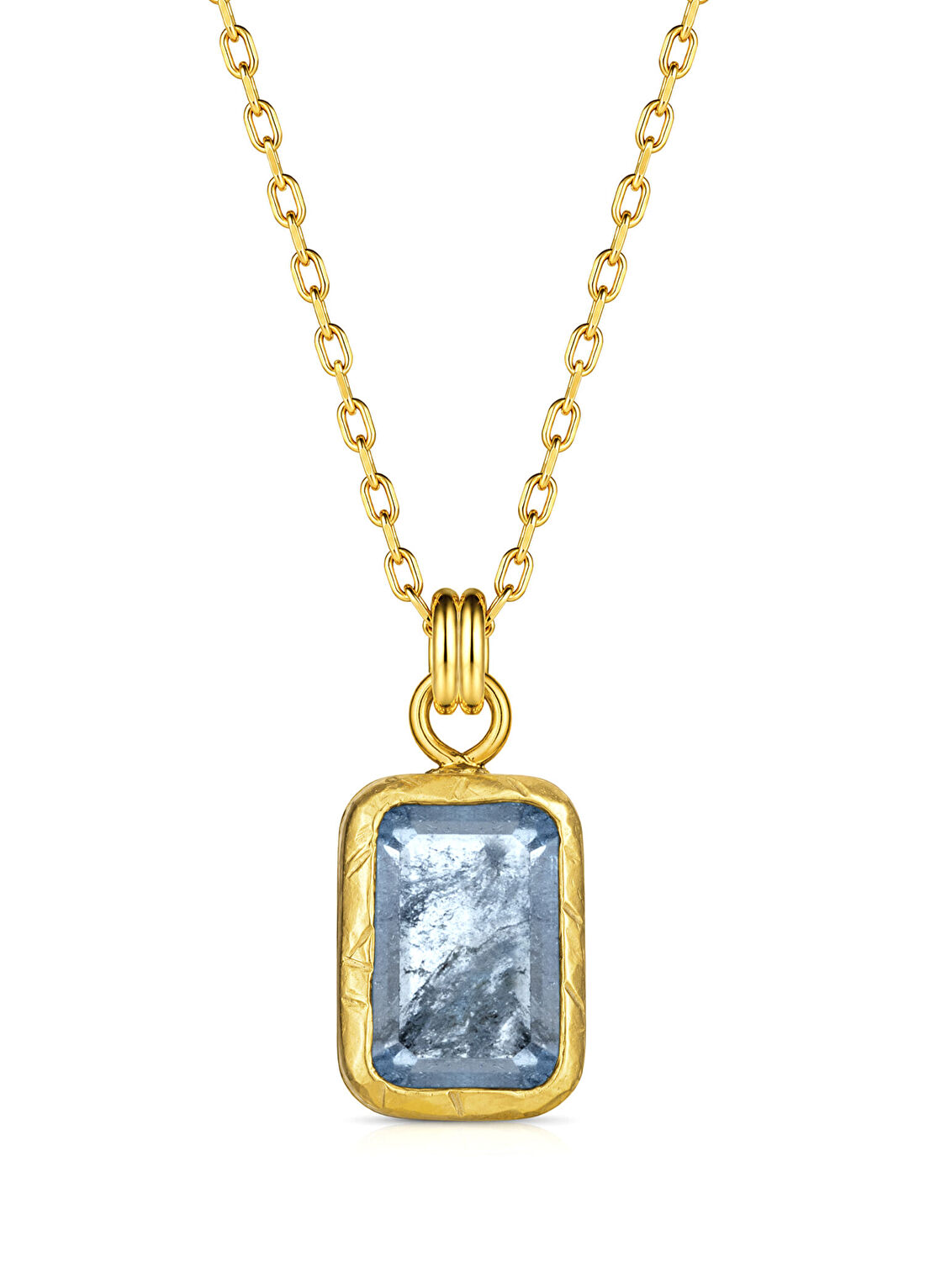 Dunkel Design Blix Blue Topaz 18 Ayar Altın Kaplama 925 Ayar Gümüş Erkek Kolye