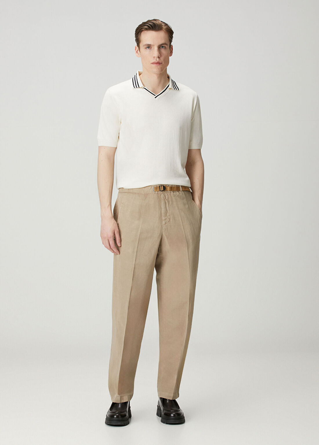 White Sand Vizon Beli Kemerli Pantolon