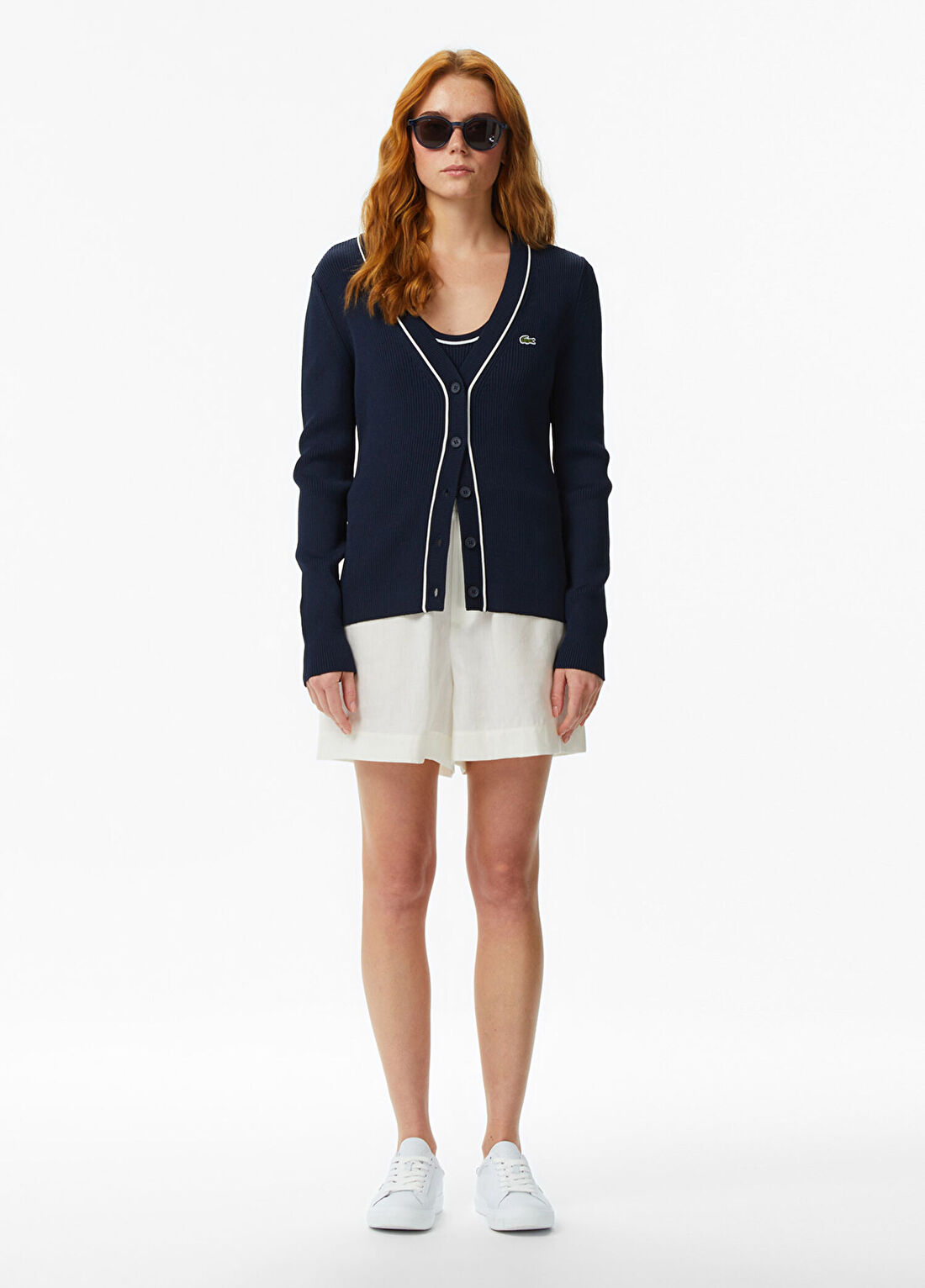 Lacoste Krem Rengi Keten Relaxed Fit Kadın Mini Şort