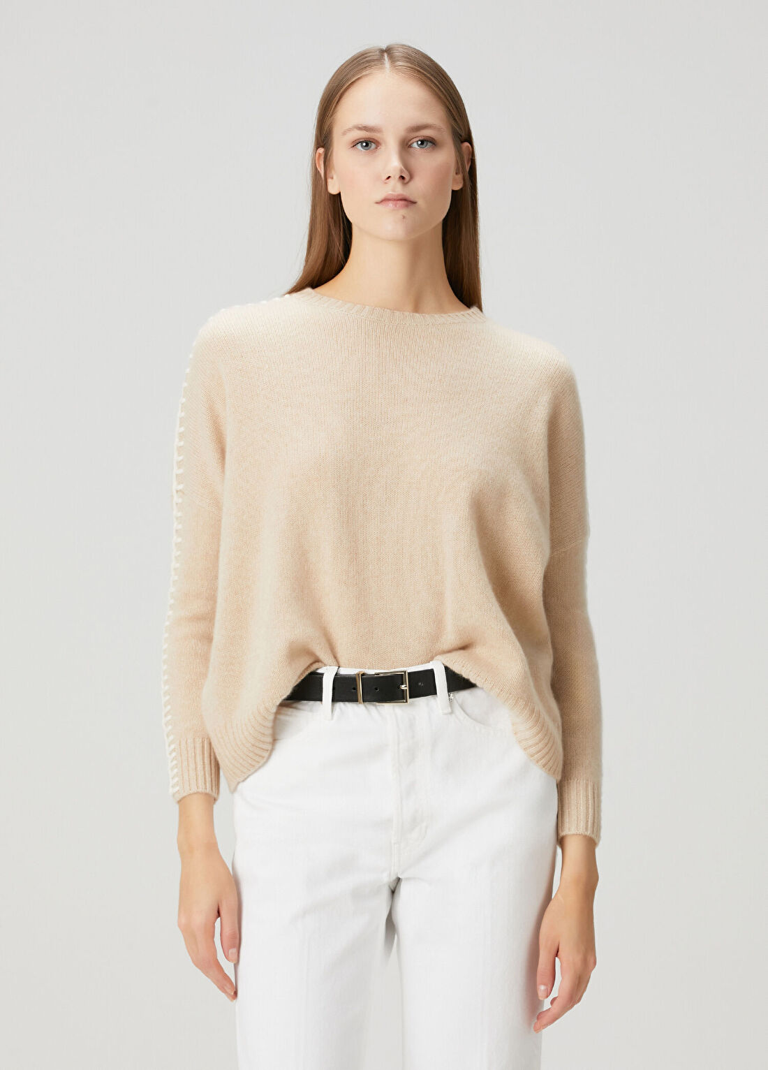 Kujten Amea Bej Oversize Kaşmir Triko