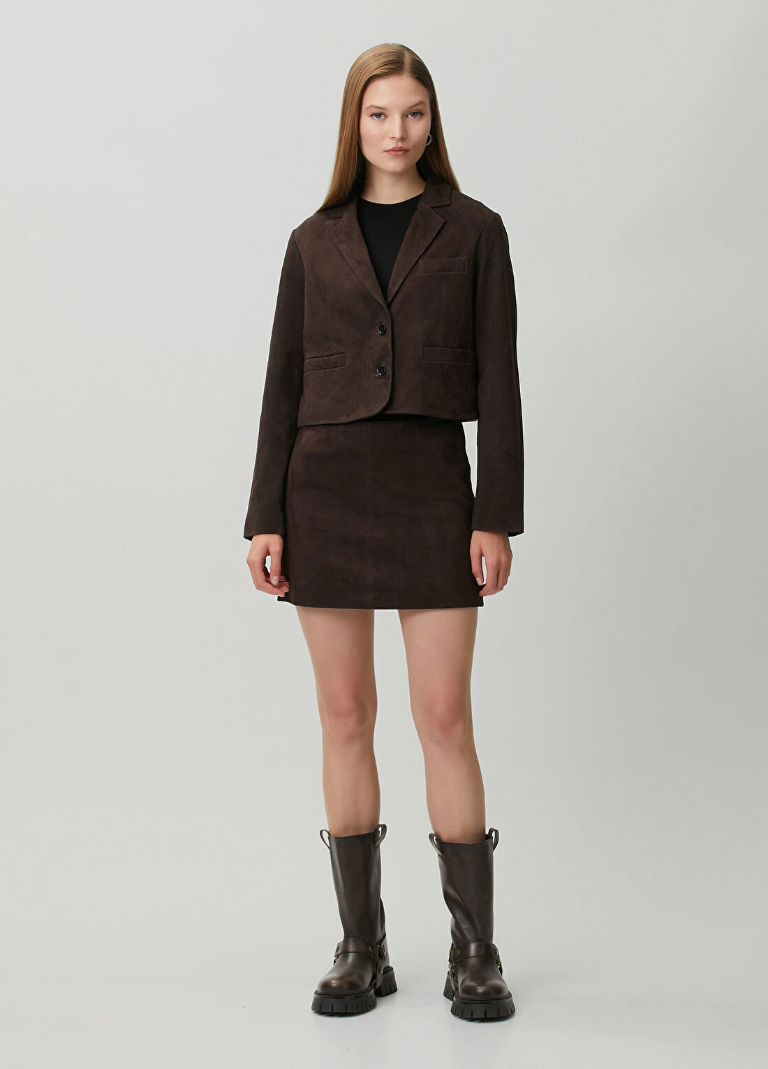 AllSaints Renai Koyu Kahverengi Mini Süet Etek