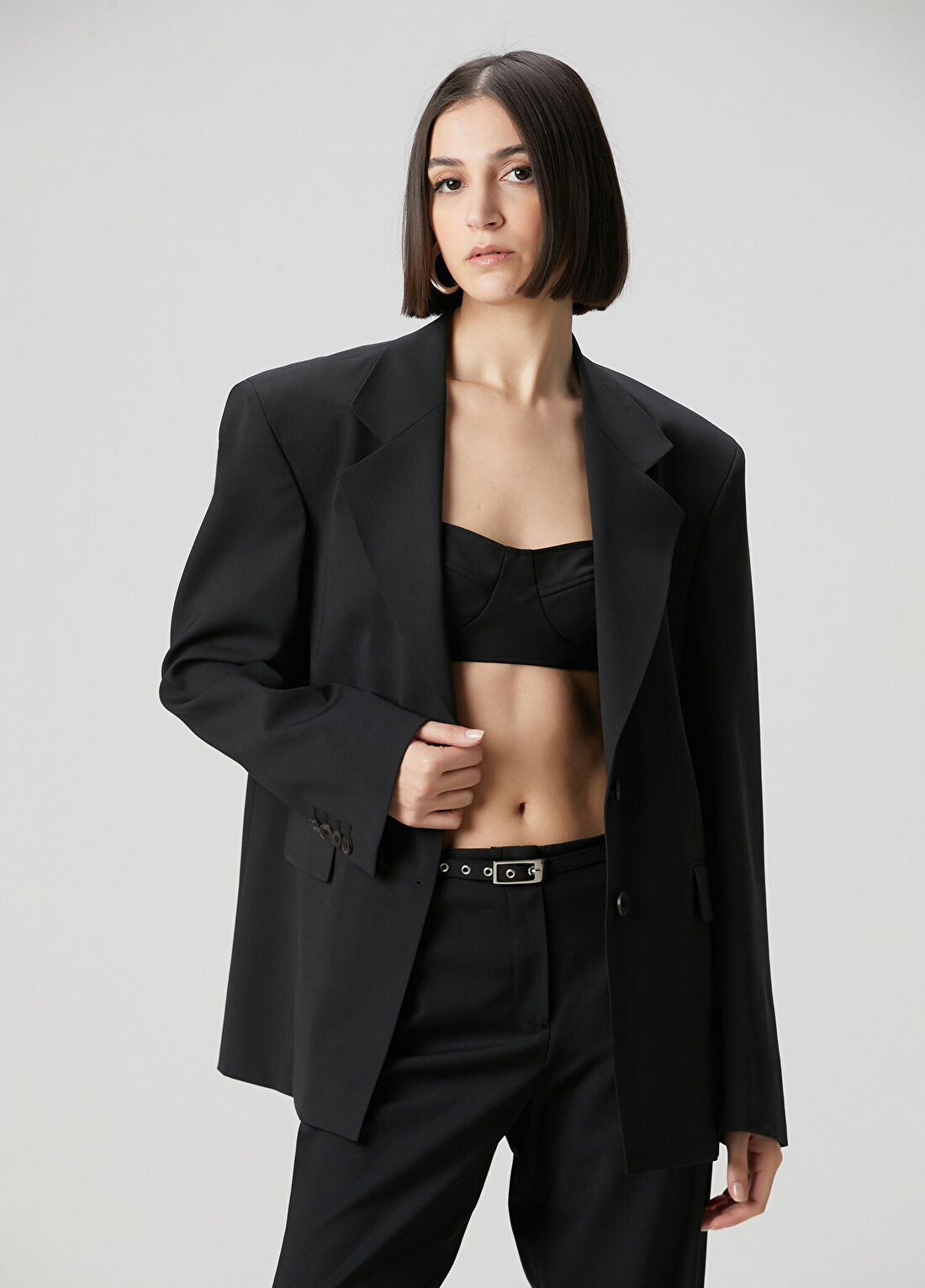 Academia Siyah Oversized Yün Ceket