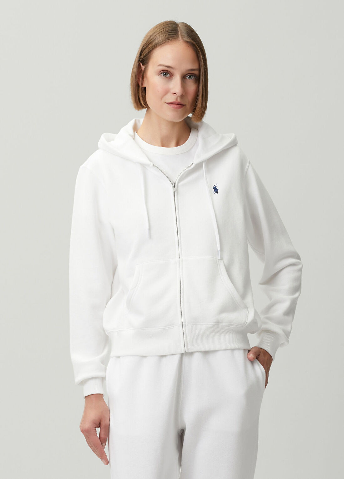 Polo Ralph Lauren Beyaz Kapüşonlu Fermuarlı Sweatshirt