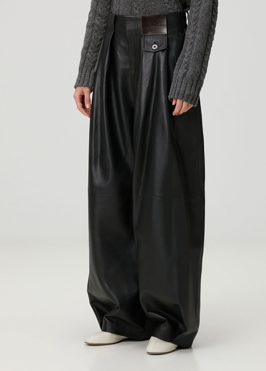 Loewe Siyah Wide Leg Deri Pantolon görsel 2