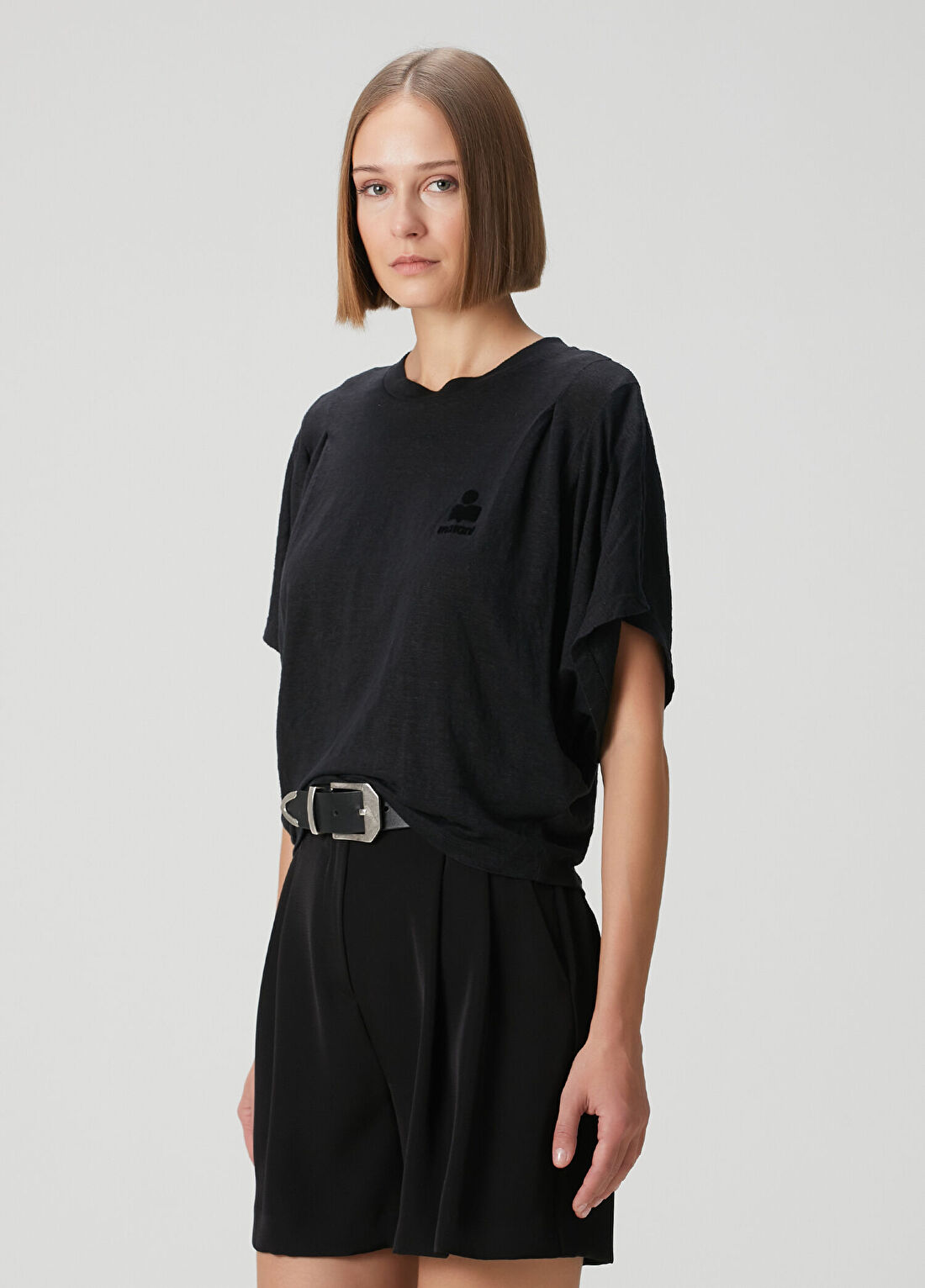 Marant Etoile Kyanzae Siyah Keten T-shirt görsel 3