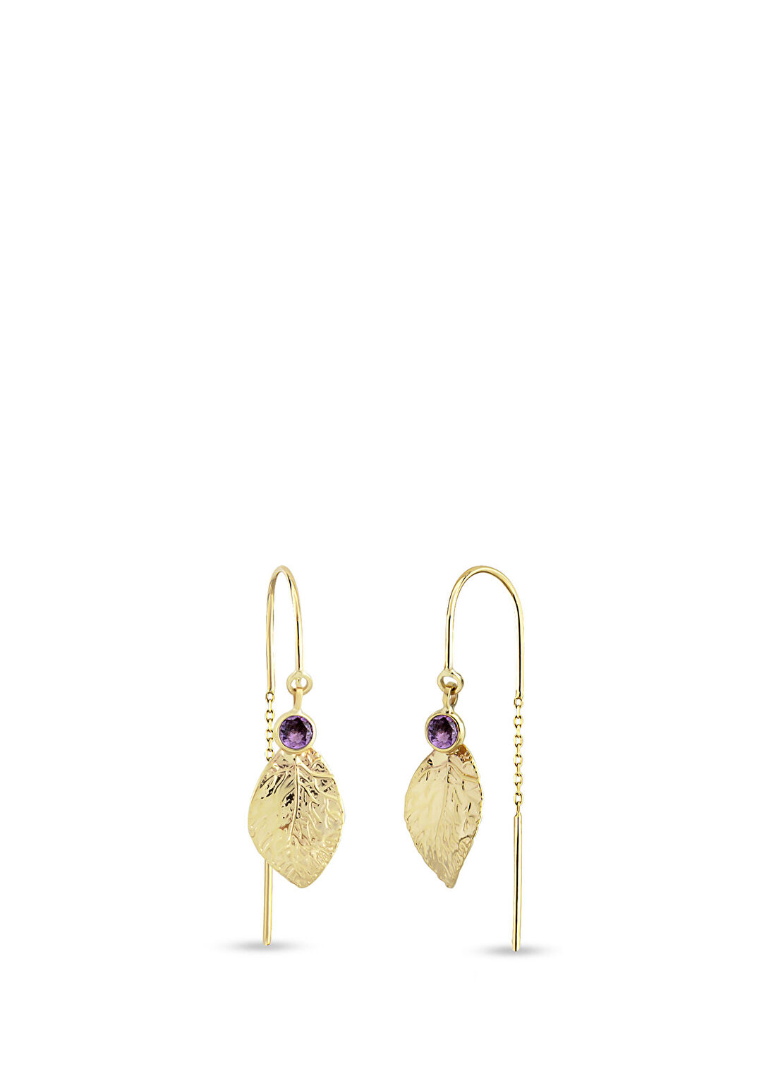 Orena Jewelry Ametist Leaf 14 Ayar Altın Kadın Küpe