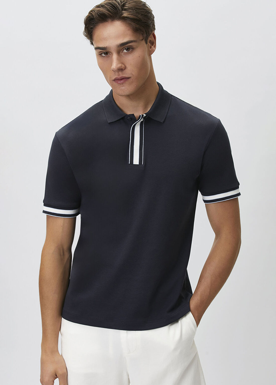 Network Lacivert Gizli Patlı Polo Yaka Garnili T-shirt