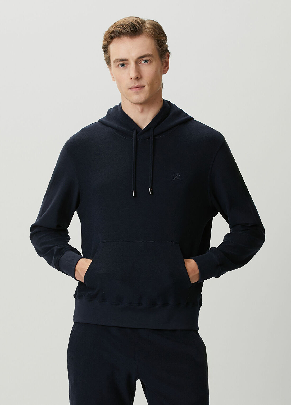 Isaia Lacivert Kapüşonlu İpek Sweatshirt
