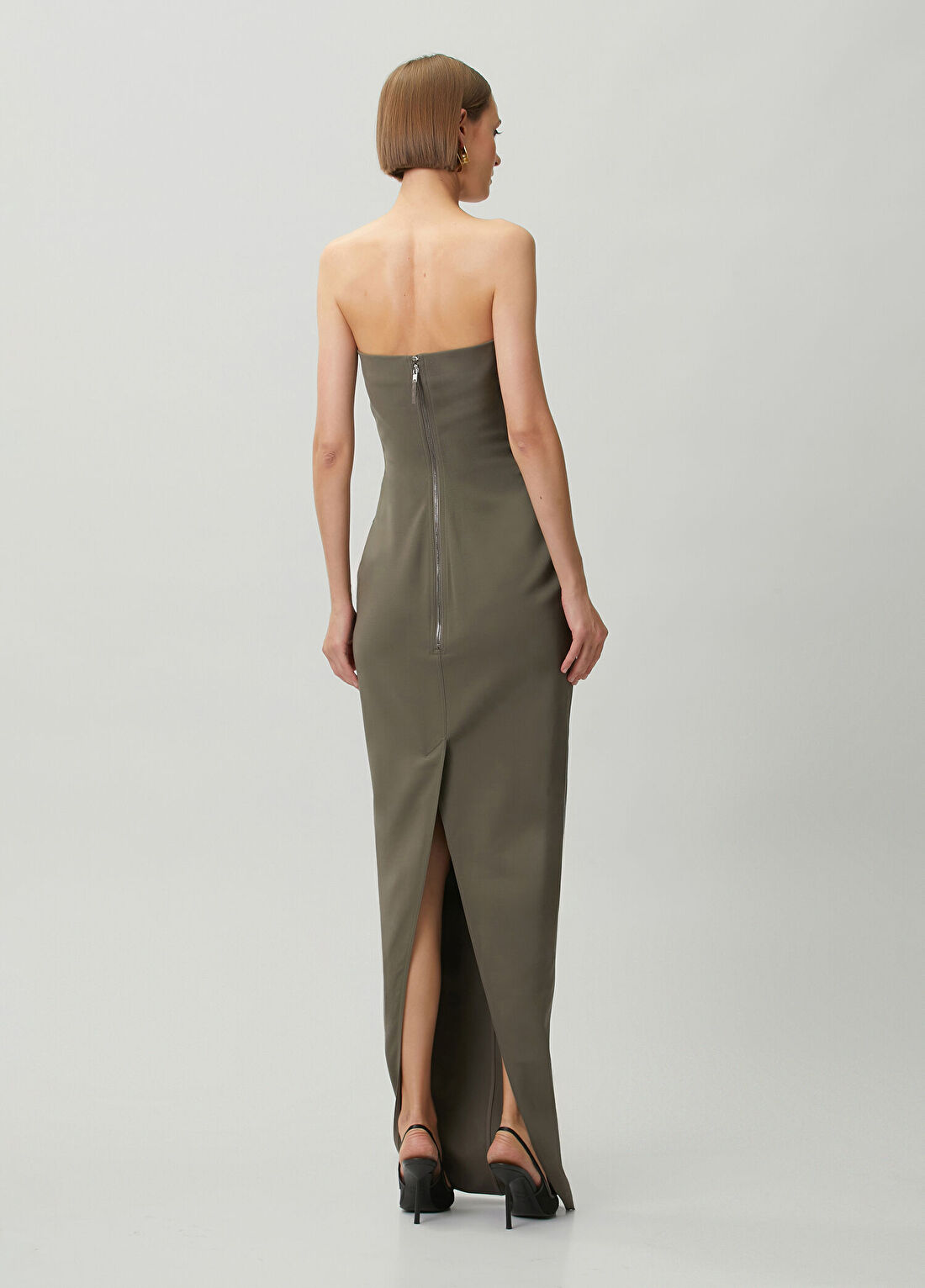 Rick Owens Gri Straplez Maksi Abiye Elbise görsel 4