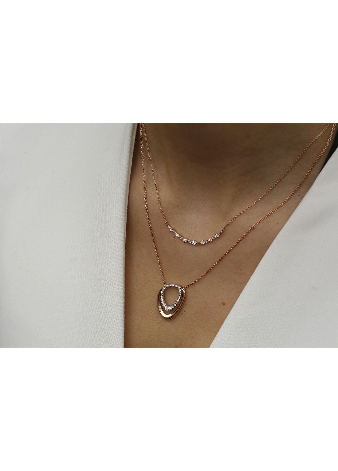 Reis Kuyumculuk Coexist Necklace 14 Ayar Rose Altın Kadın Pırlanta Kolye görsel 2