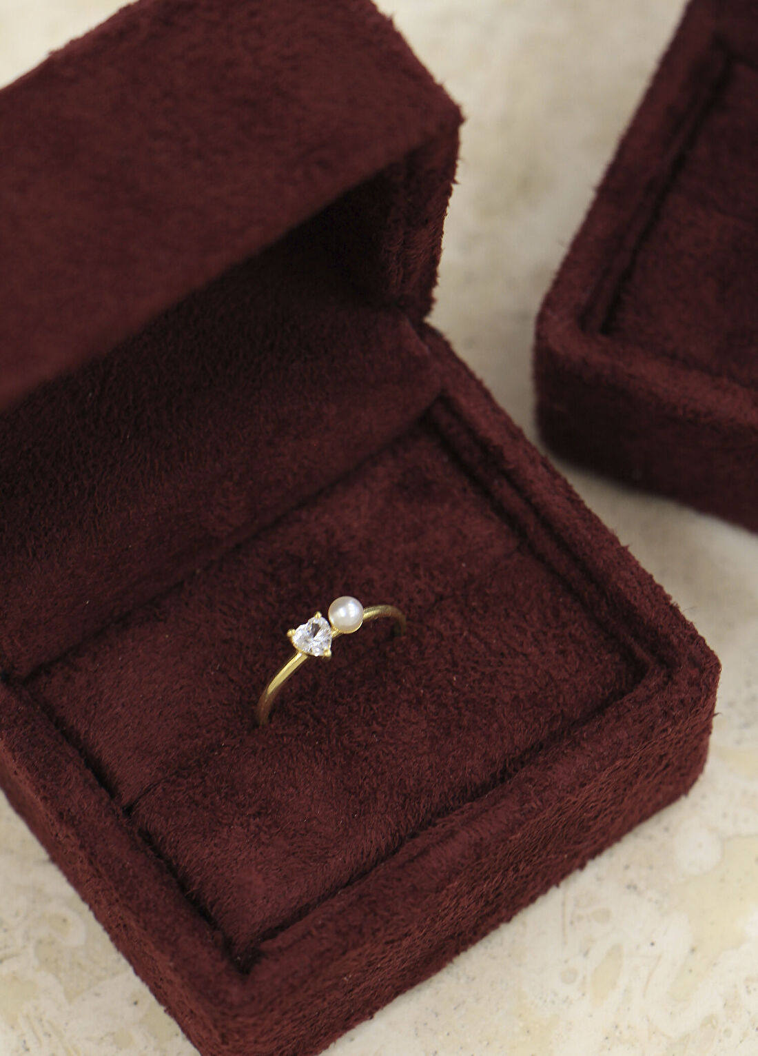 Alegoria Jewellery Amora Kalp Safir İnci 14 Ayar Altın Kadın Yüzük görsel 3