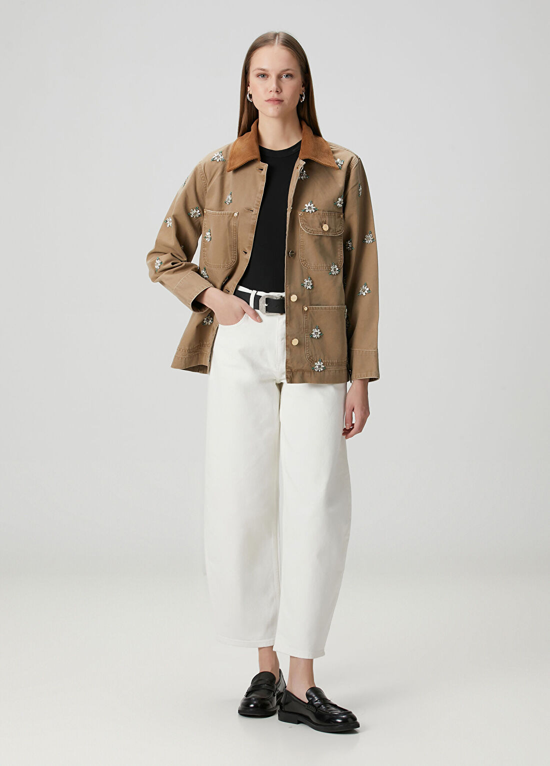 AllSaints Sadie Barrel Beyaz Jean Pantolon