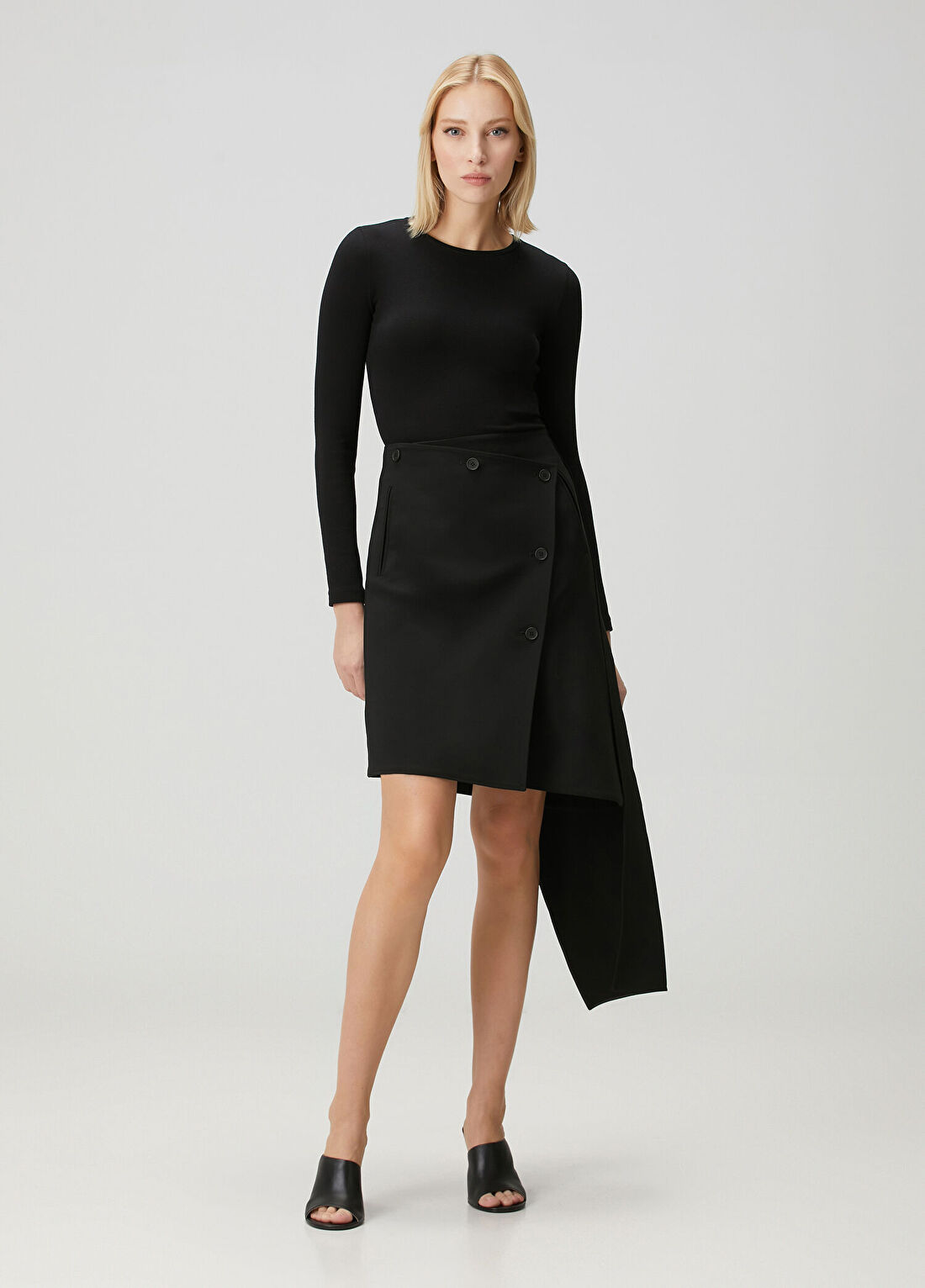 Courreges Oblique Siyah Asimetrik Etek