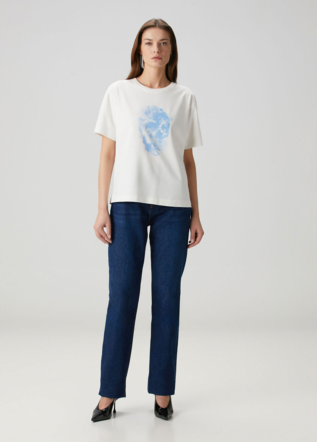 McQueen Ekru Baskılı T-shirt görsel 2