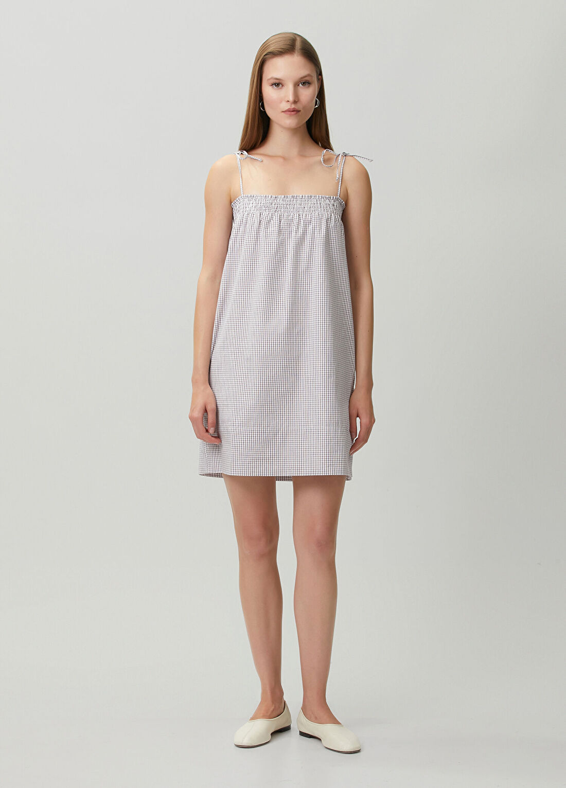 A.P.C. Iris Kahve Beyaz Kareli Mini Elbise