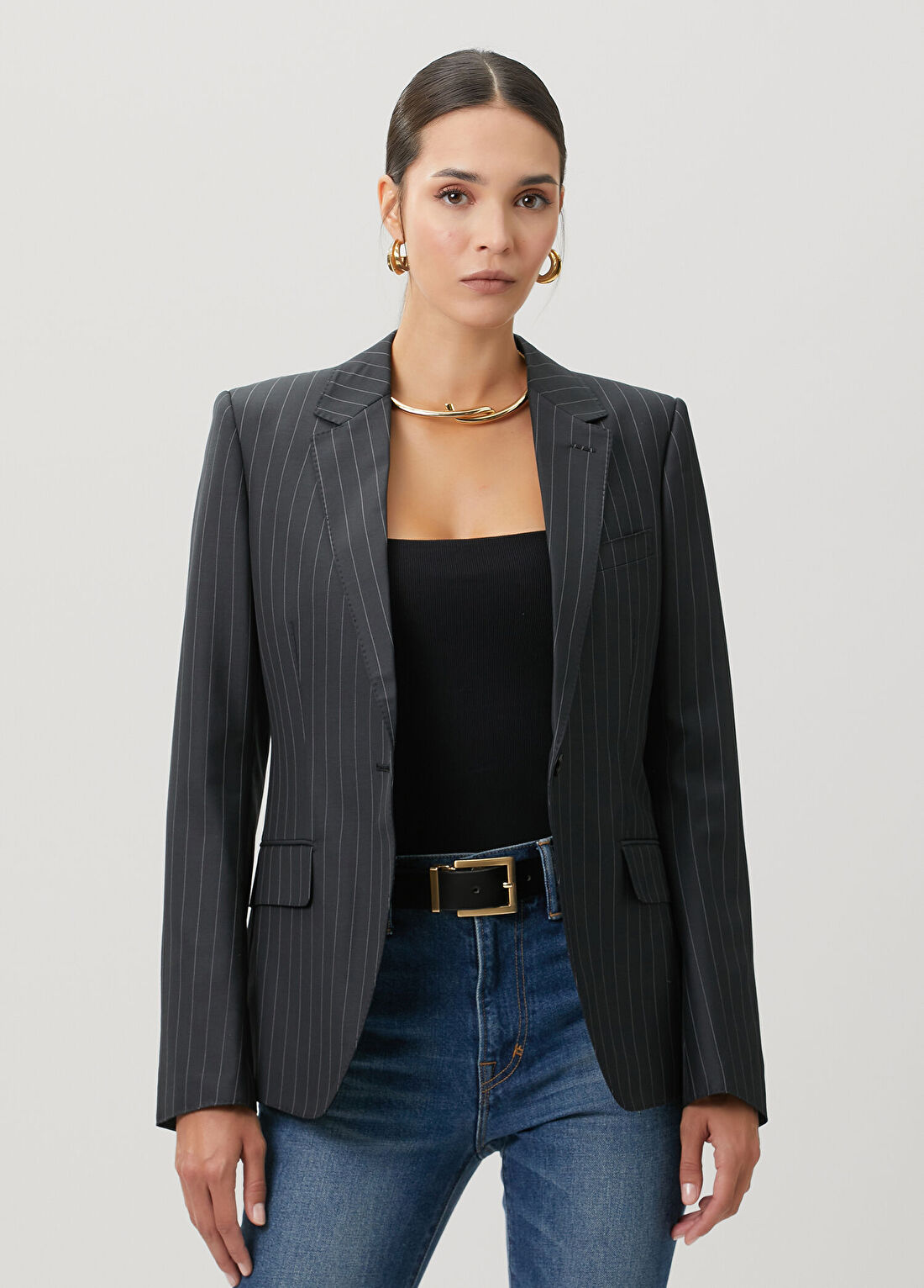 Tom Ford Siyah Çizgili Yün Ceket