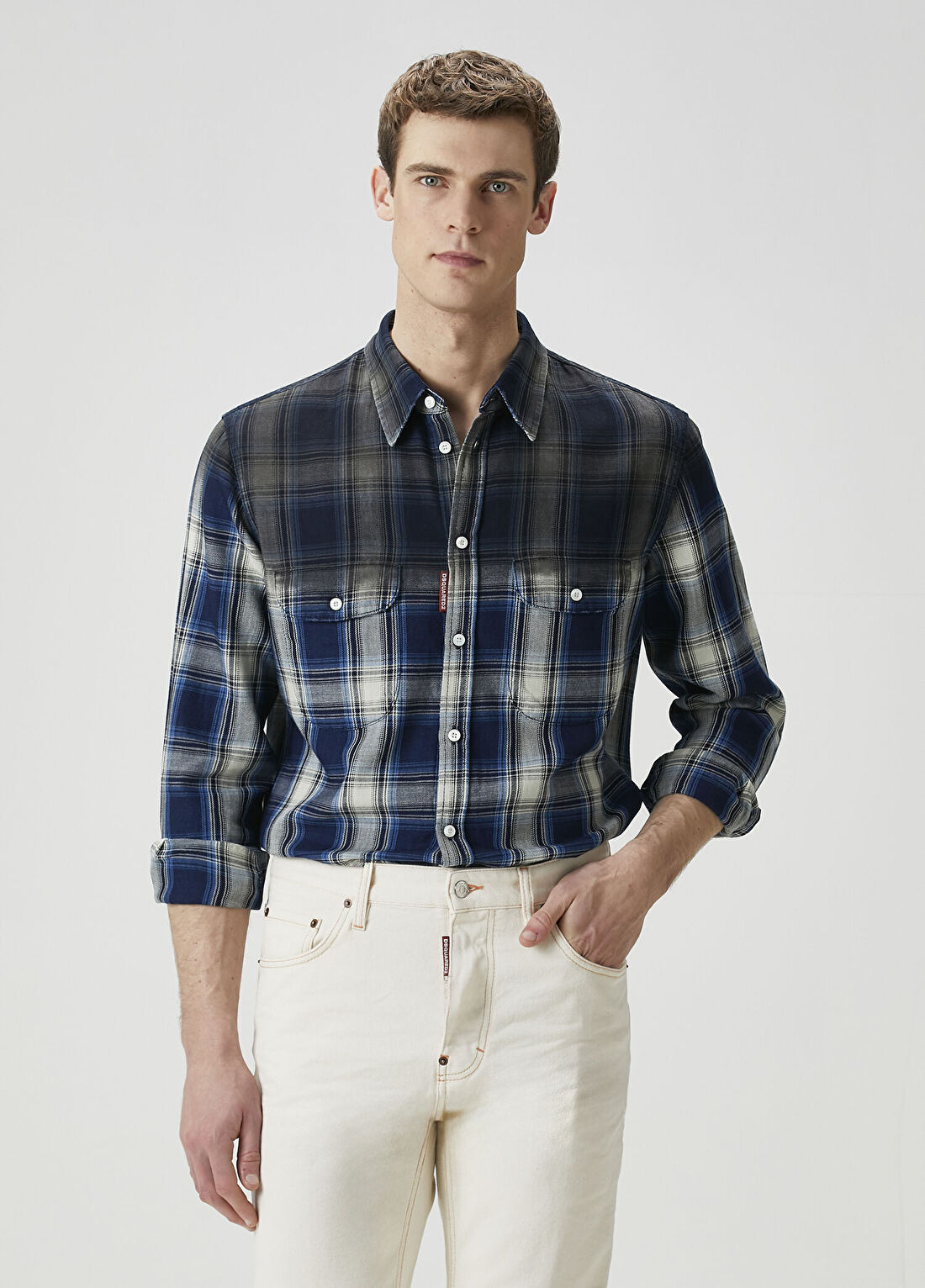 Dsquared2 Canadian Vintage Mavi Ekoseli İpek Gömlek