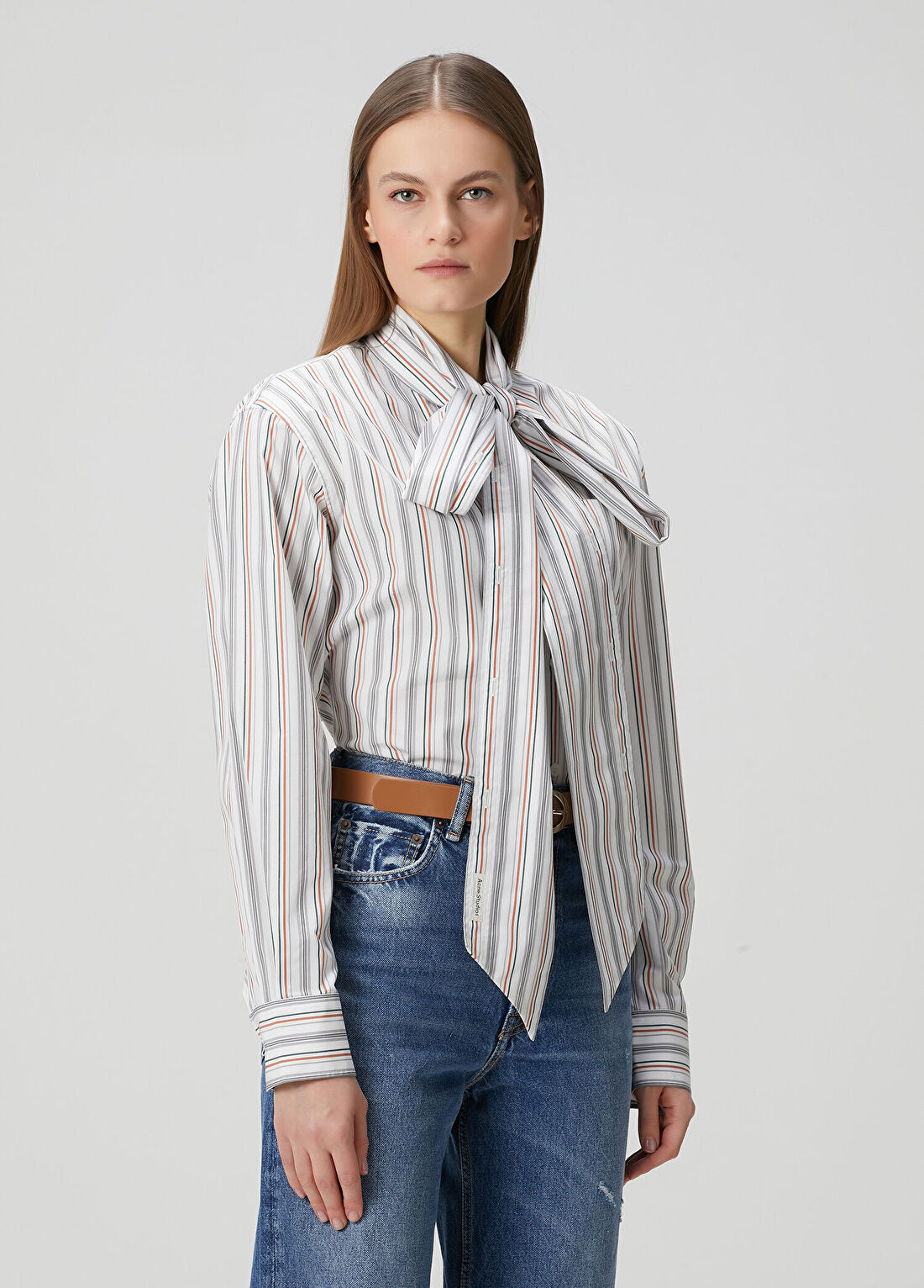 Acne Studios Turuncu Gri Çizgili Gömlek görsel 3