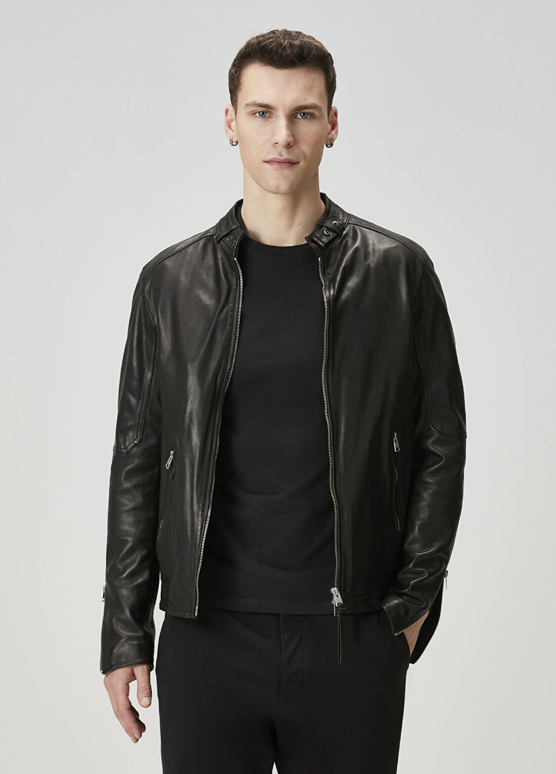 AllSaints Cora Siyah Deri Mont