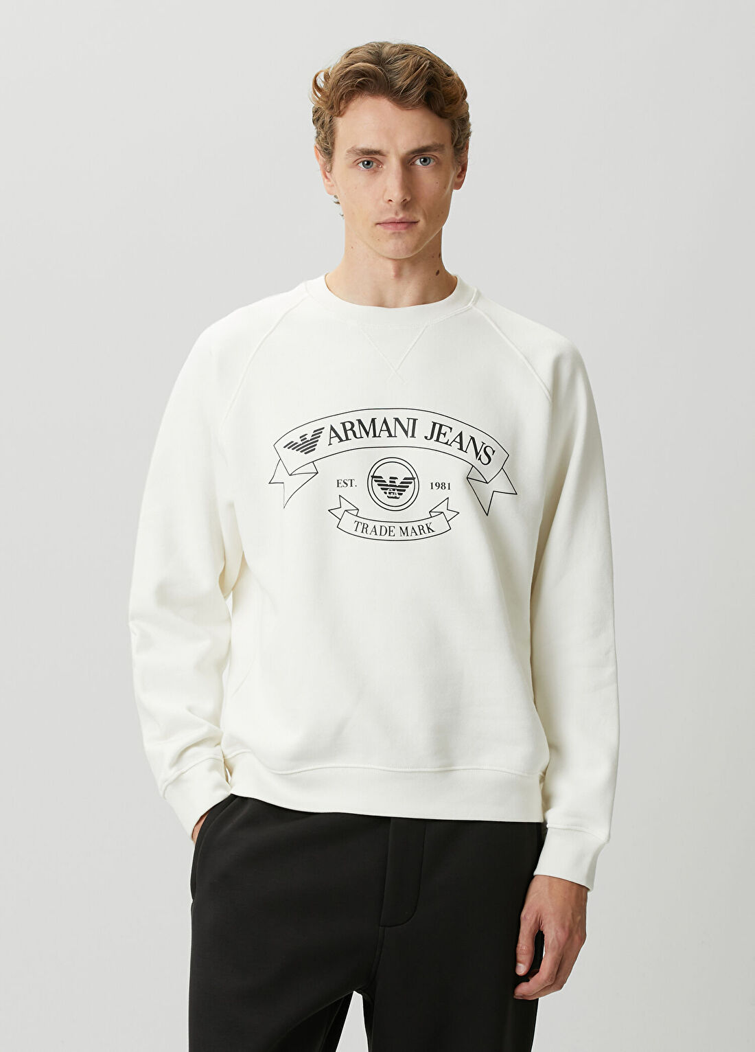 Emporio Armani Beyaz Logo Baskılı Sweatshirt