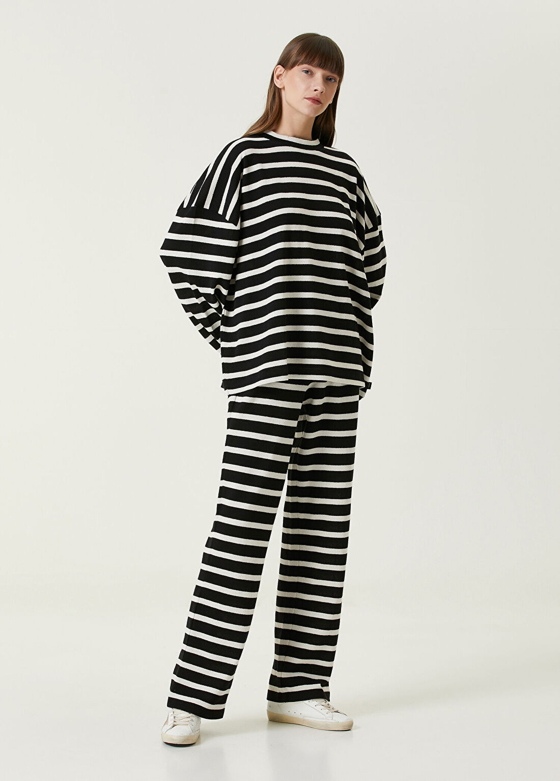 Dare London Skipper Çizgili Siyah Kadın Sweatshirt
