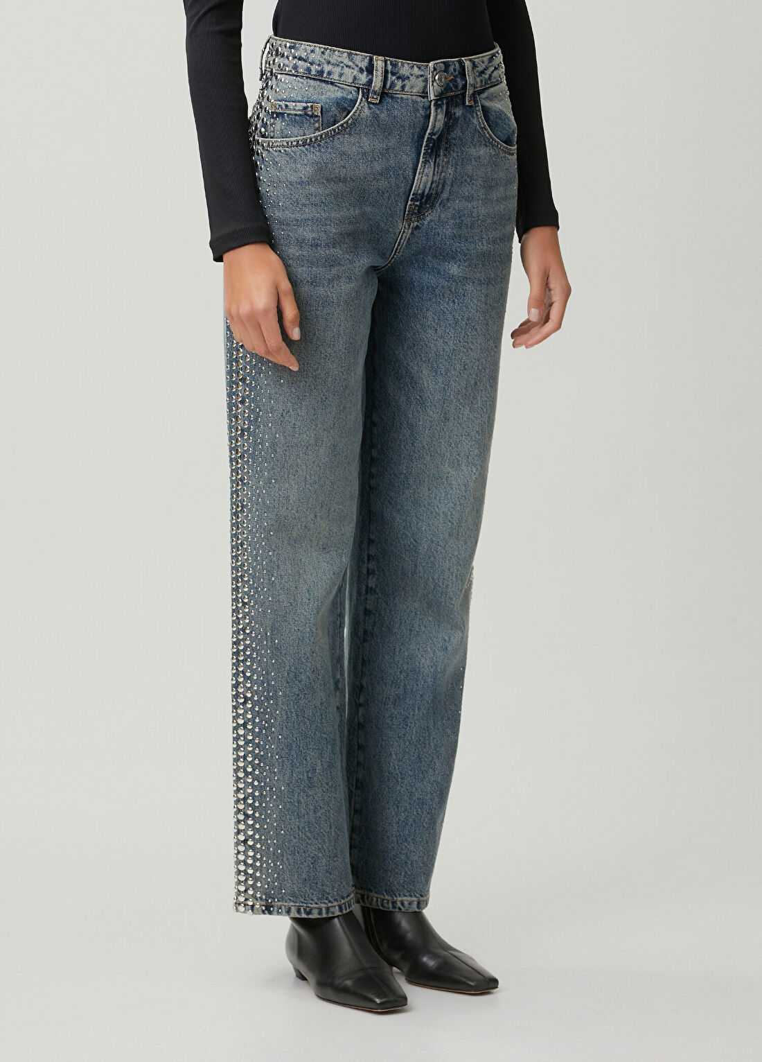 Academia Mavi Troklu Straight Leg Jean Pantolon görsel 4