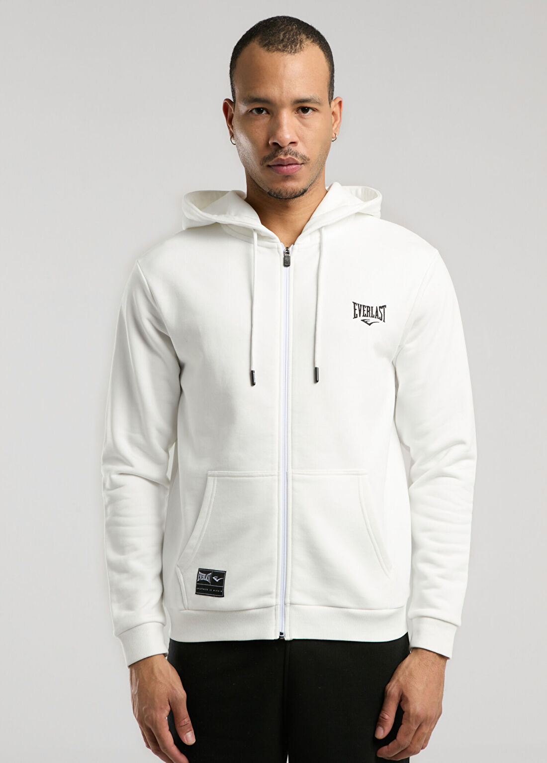 Everlast Ever Essentials Beyaz Kapüşonlu Fermuarlı Regular Fit Erkek Spor Sweatshirt