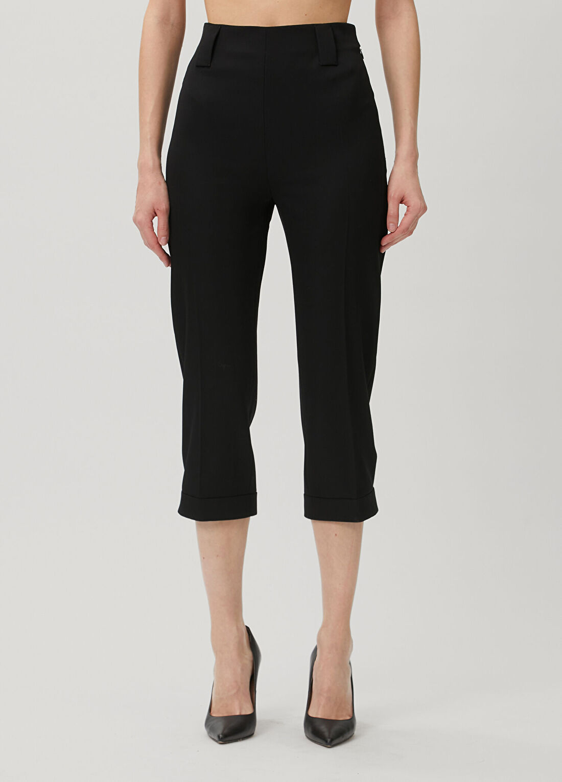 Versace Siyah Cropped Yün Pantolon görsel 2