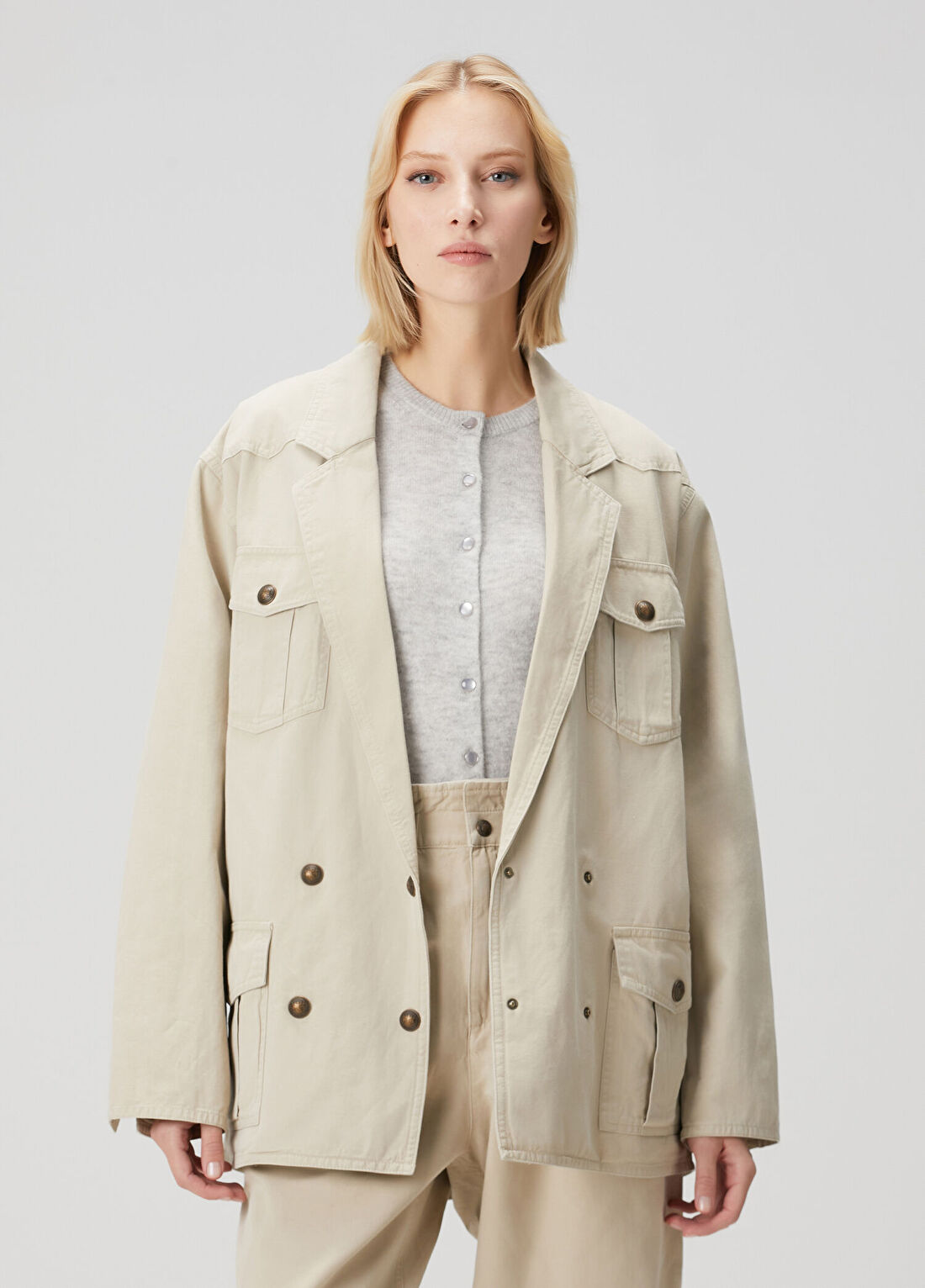 Marant Etoile Nevala Bej Kruvaze Denim Ceket