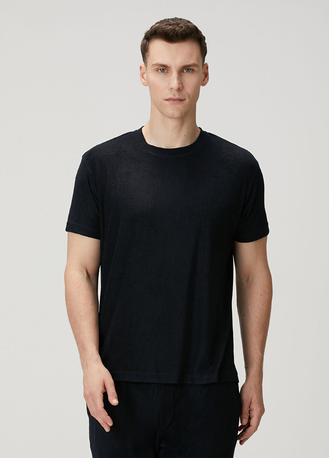 SimpleQloth Qsimple Muscle Up Fit Lacivert Modal Havlu Kısa Kollu Erkek T-Shirt