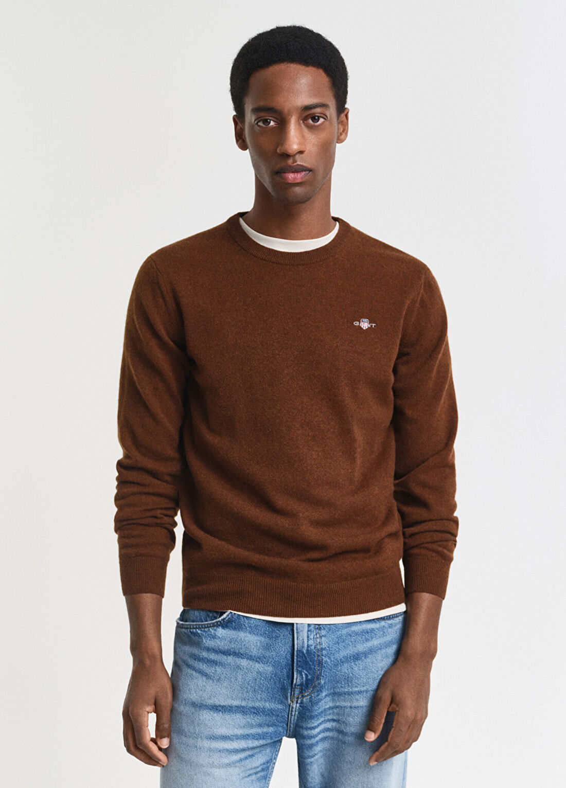 Gant Kahverengi Regular Fit Bisiklet Yaka Erkek Yün Kazak
