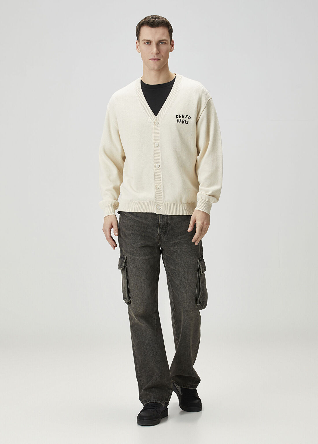 Kenzo Boke Heart Ekru Logo Patchli Triko Hırka