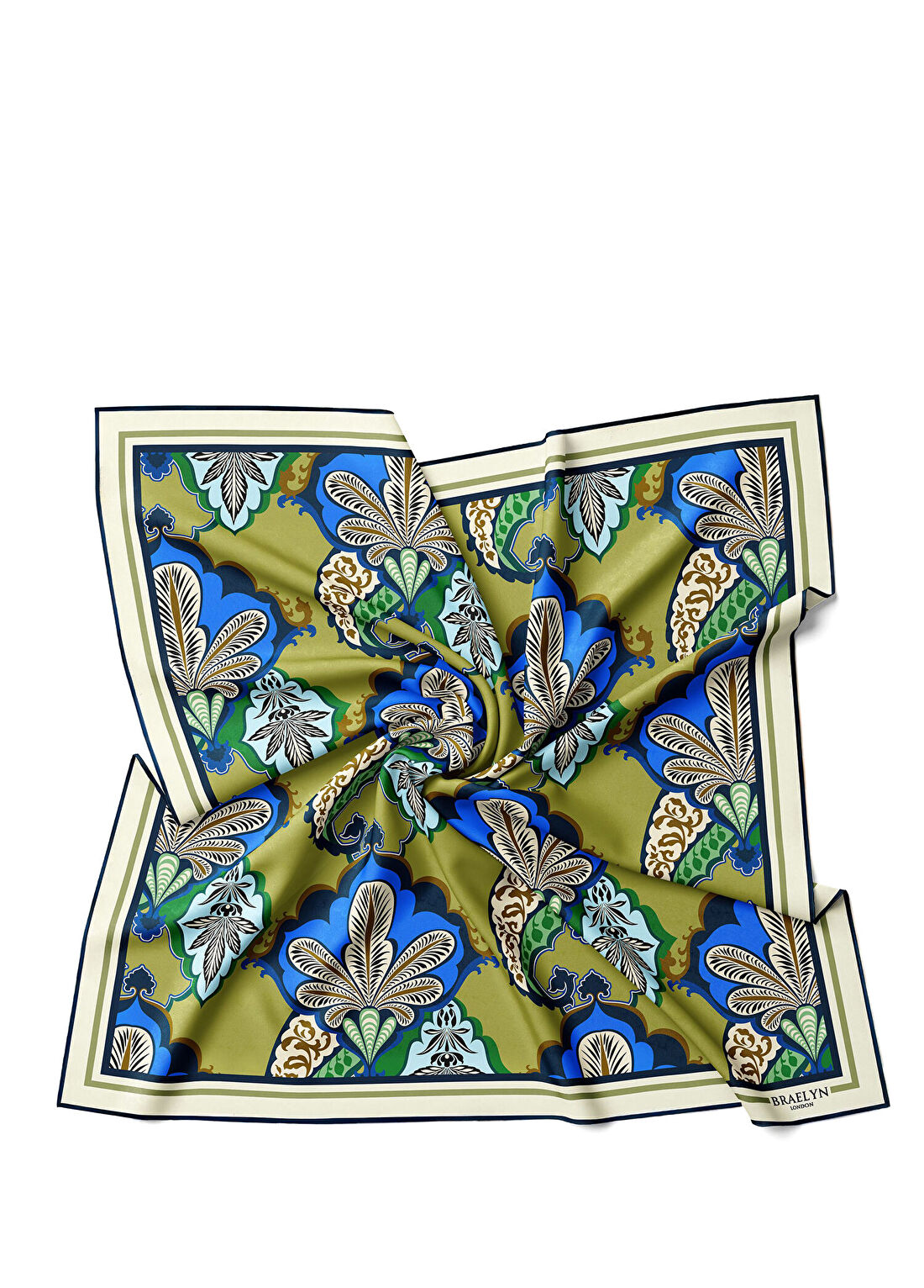 Braelyn London Byzantine Bloom Yeşil Mavi Twill İpek Kadın Eşarp görsel 2
