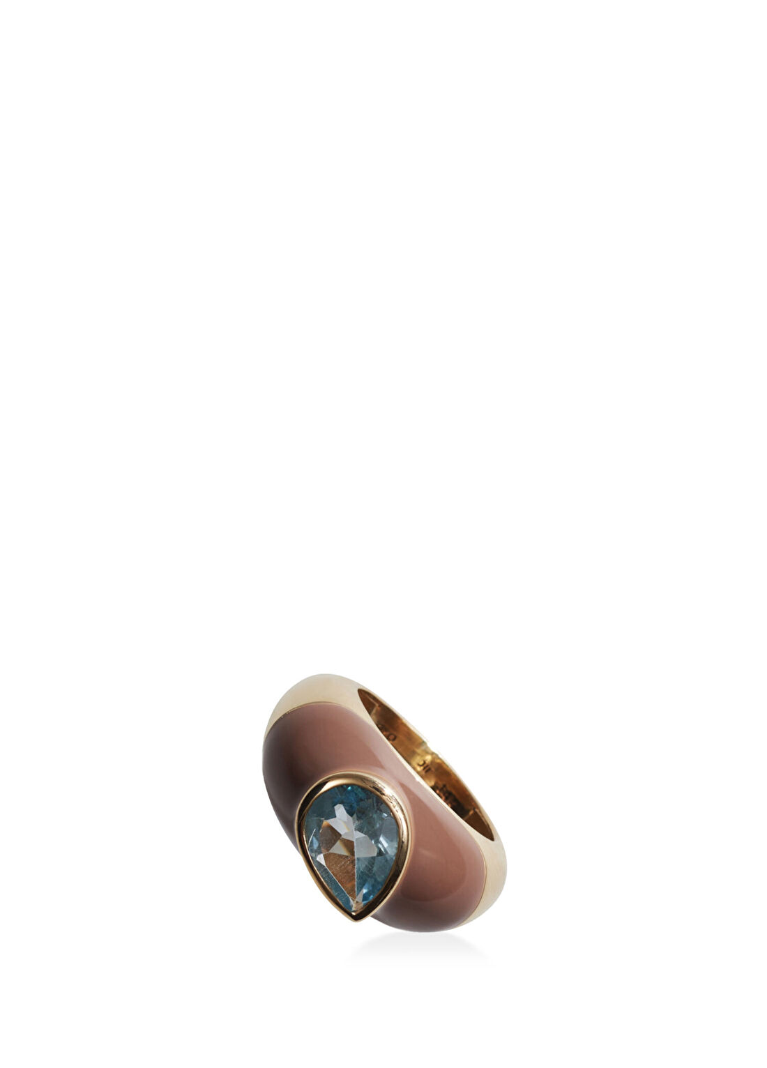 Projebir Pear Sky Blue Enamel Kadın Altın Yüzük