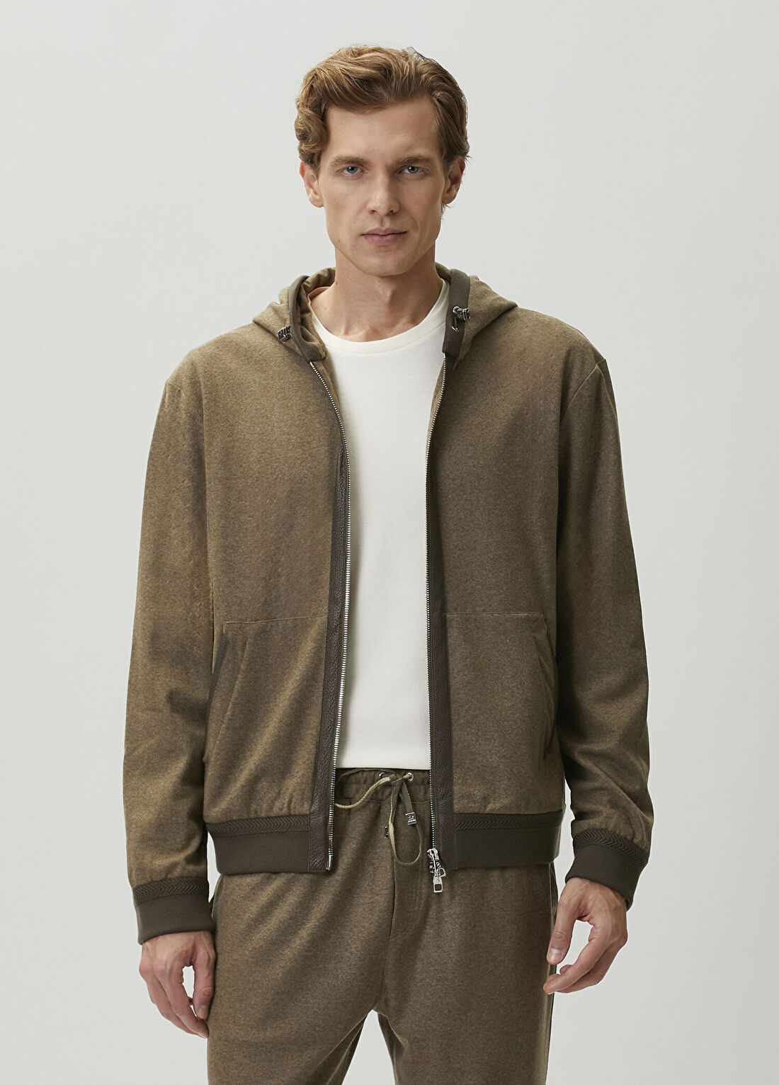 Brett Johnson Bej Kapüşonlu Yün Sweatshirt