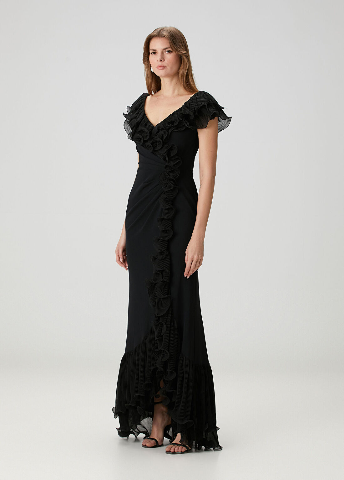 Tadashi Shoji Leandra Siyah Maksi Abiye Elbise görsel 3