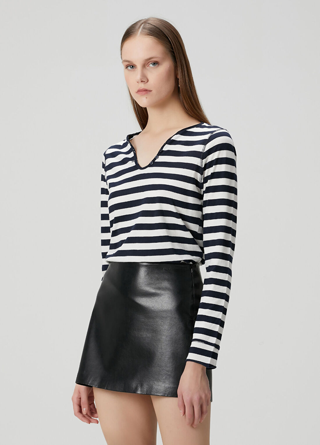 Zadig&Voltaire Lacivert Çizgili Uzun Kol T-shirt