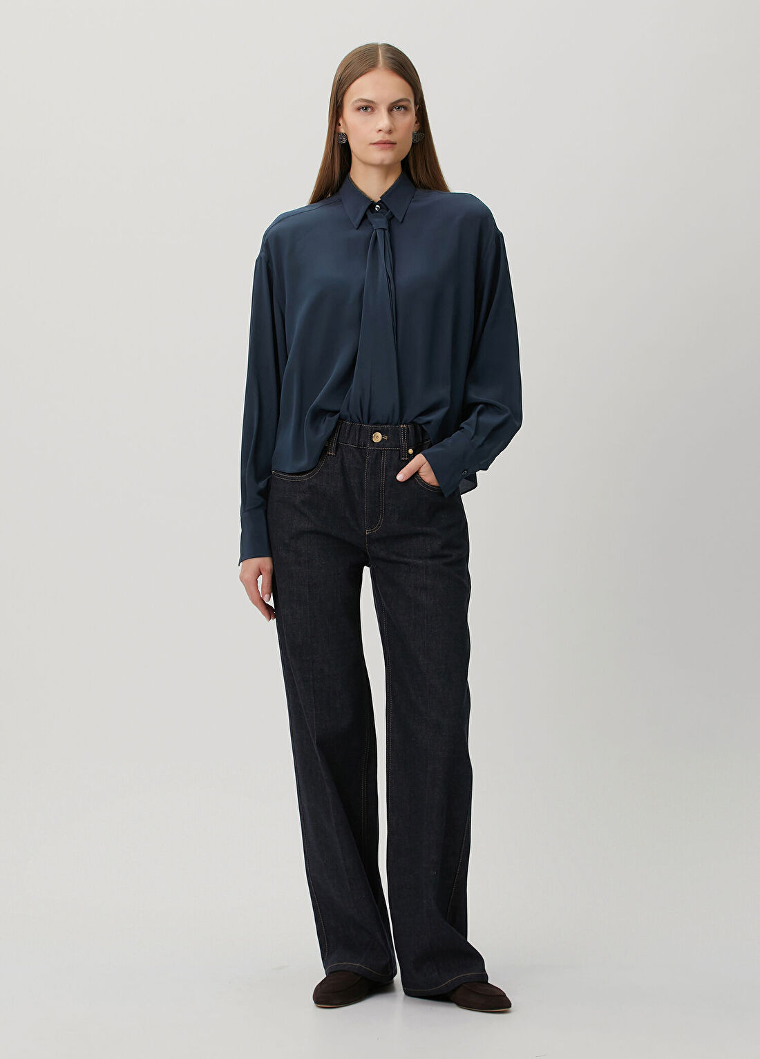 Brunello Cucinelli Koyu Mavi Jean Pantolon