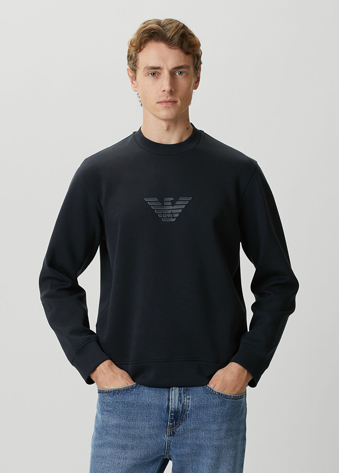 Emporio Armani Lacivert Logo Detaylı Sweatshirt