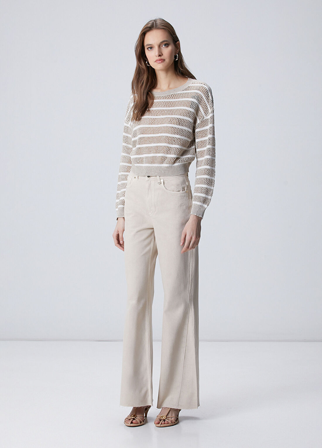 Network Açık Bej Wide Leg Denim Pantolon