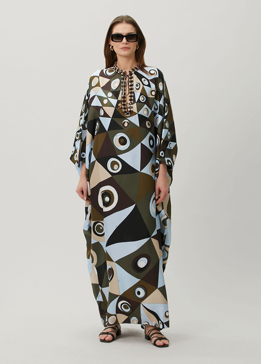 Pucci Colorblocked Geometrik Desenli Maksi İpek Kaftan