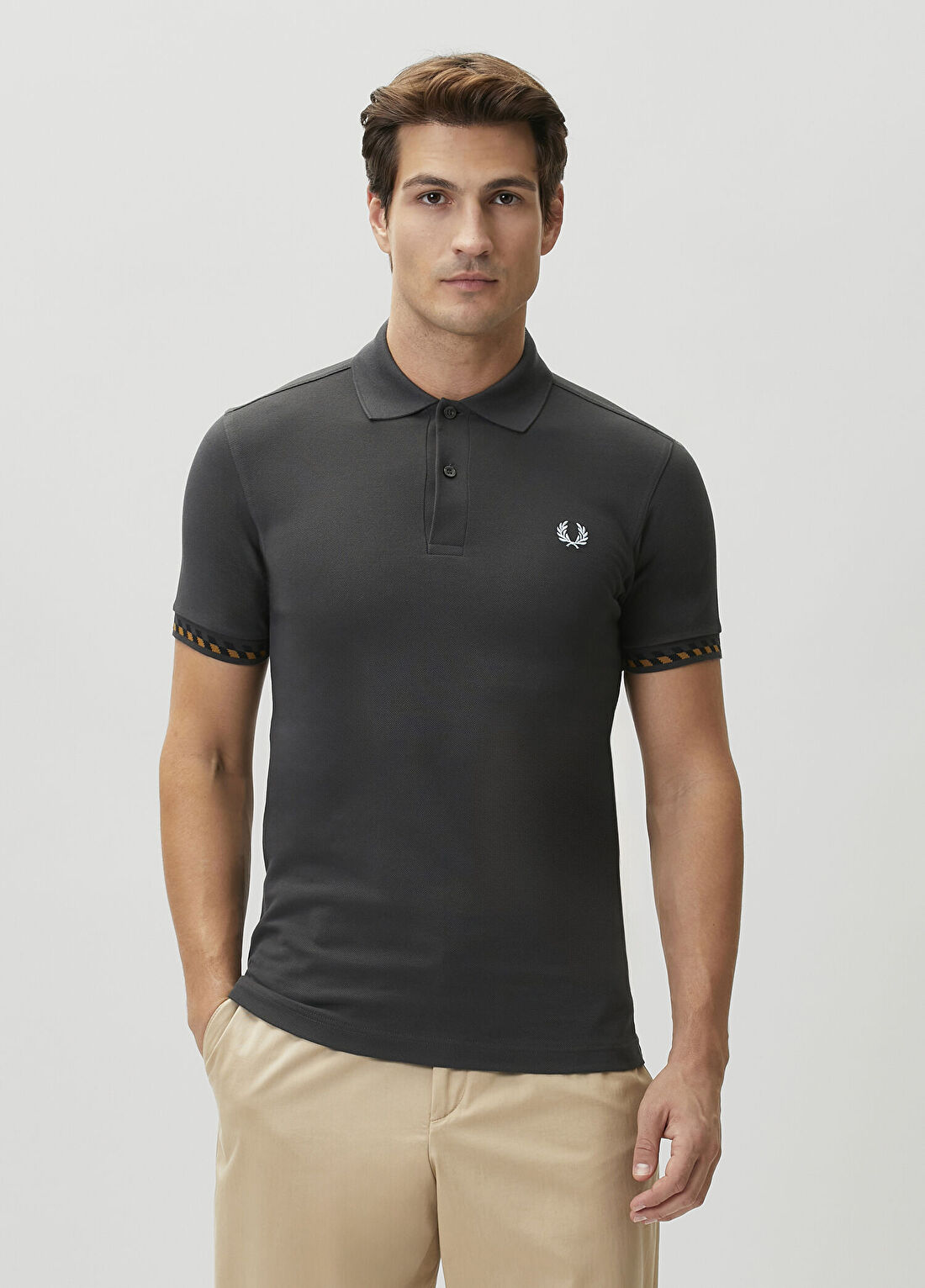 Fred Perry Gri Polo Yaka Jakarlı T-shirt