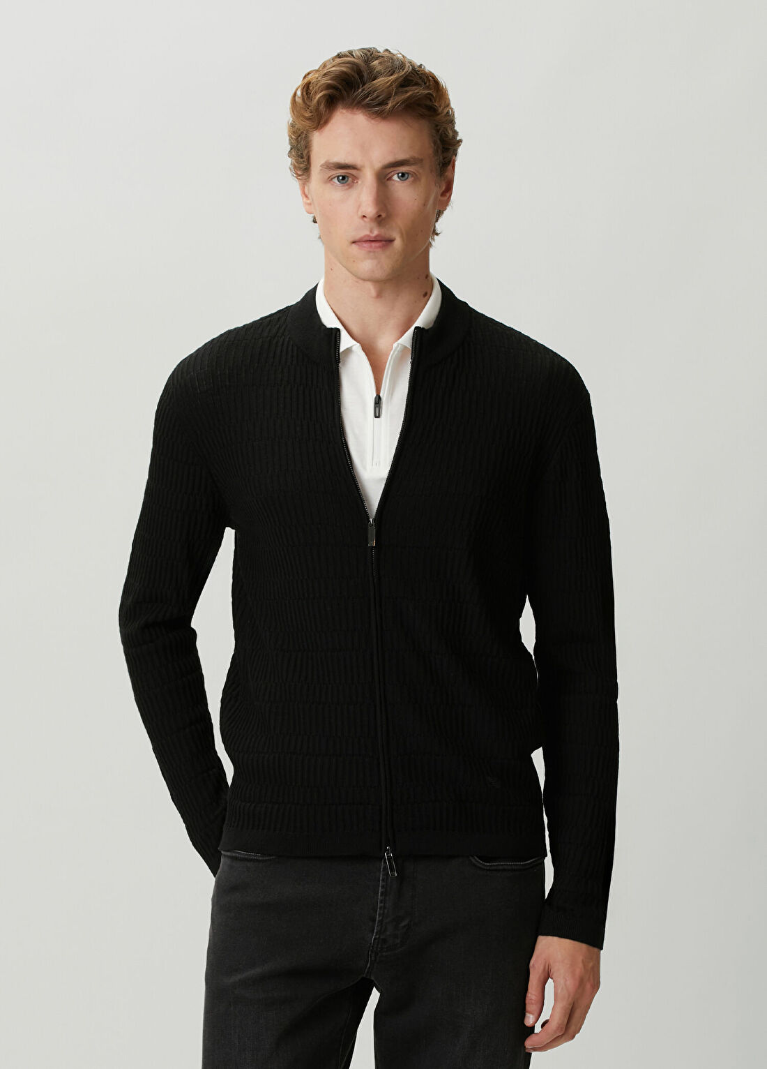 Emporio Armani Regular Fit Siyah Yün Triko Hırka