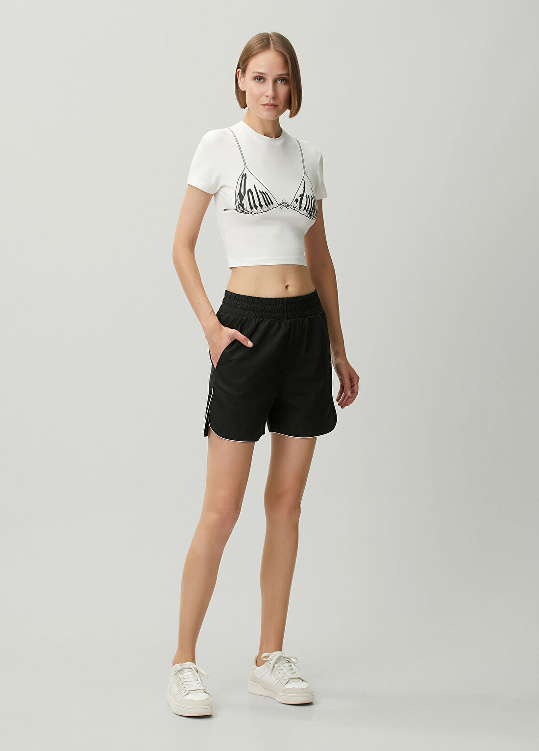 Palm Angels Siyah Beyaz Logo Baskılı Şort
