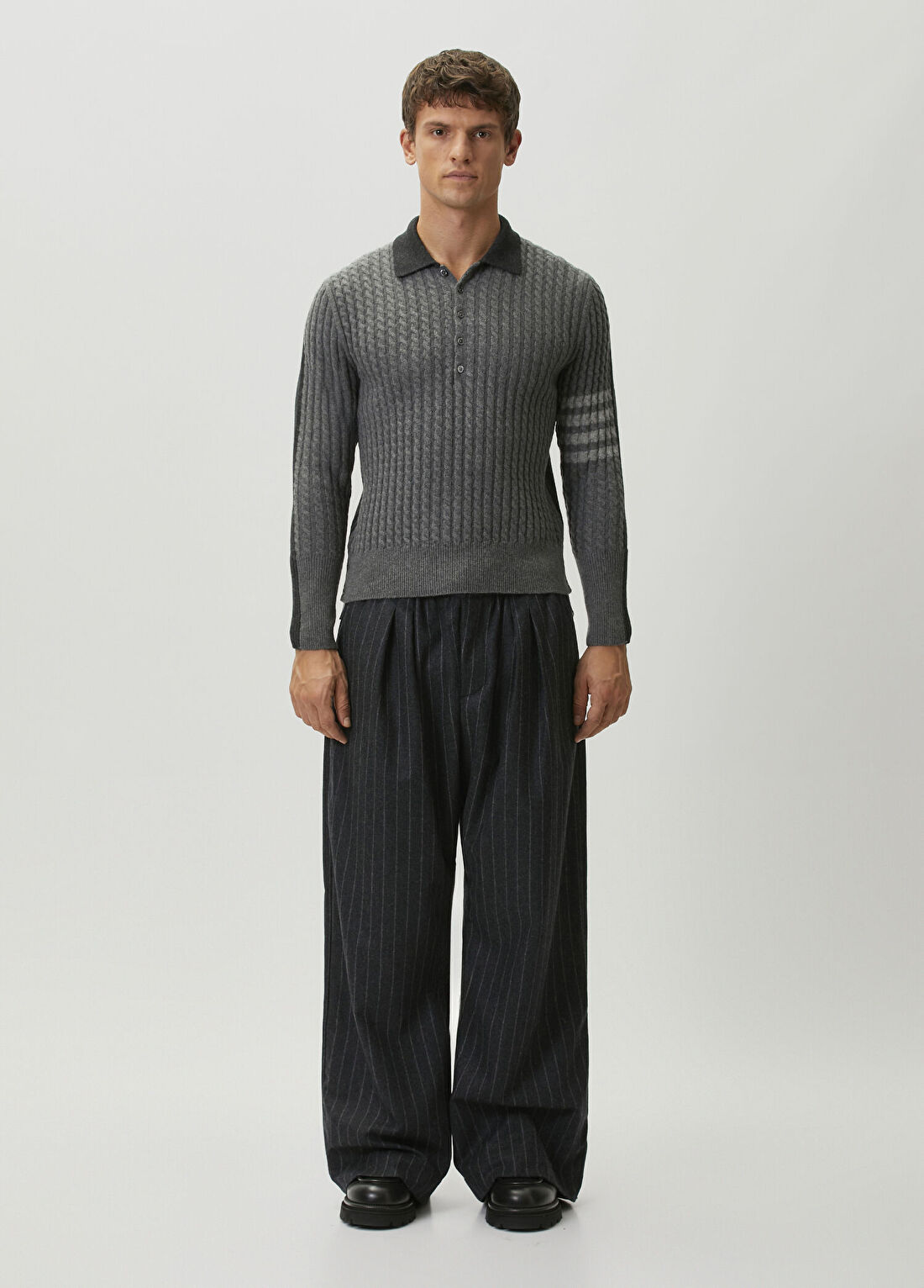 Thom Browne Gri Polo Yaka Yün Triko görsel 2