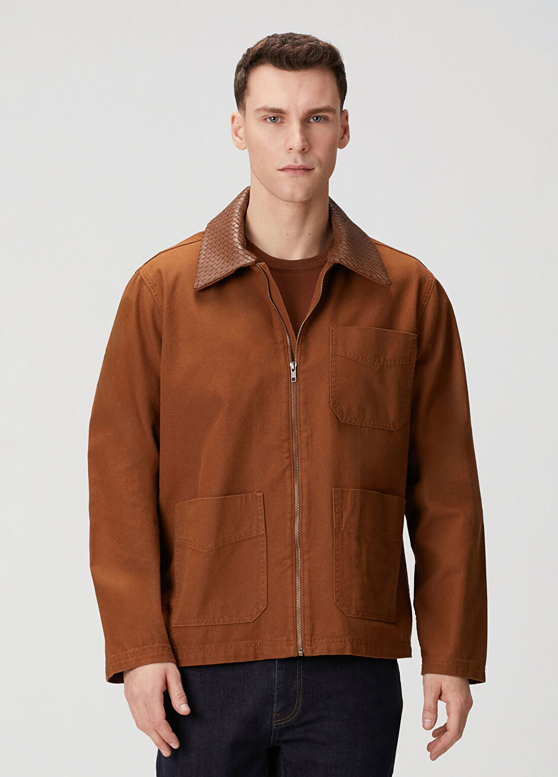 Network Camel Süet Detaylı Denim Ceket
