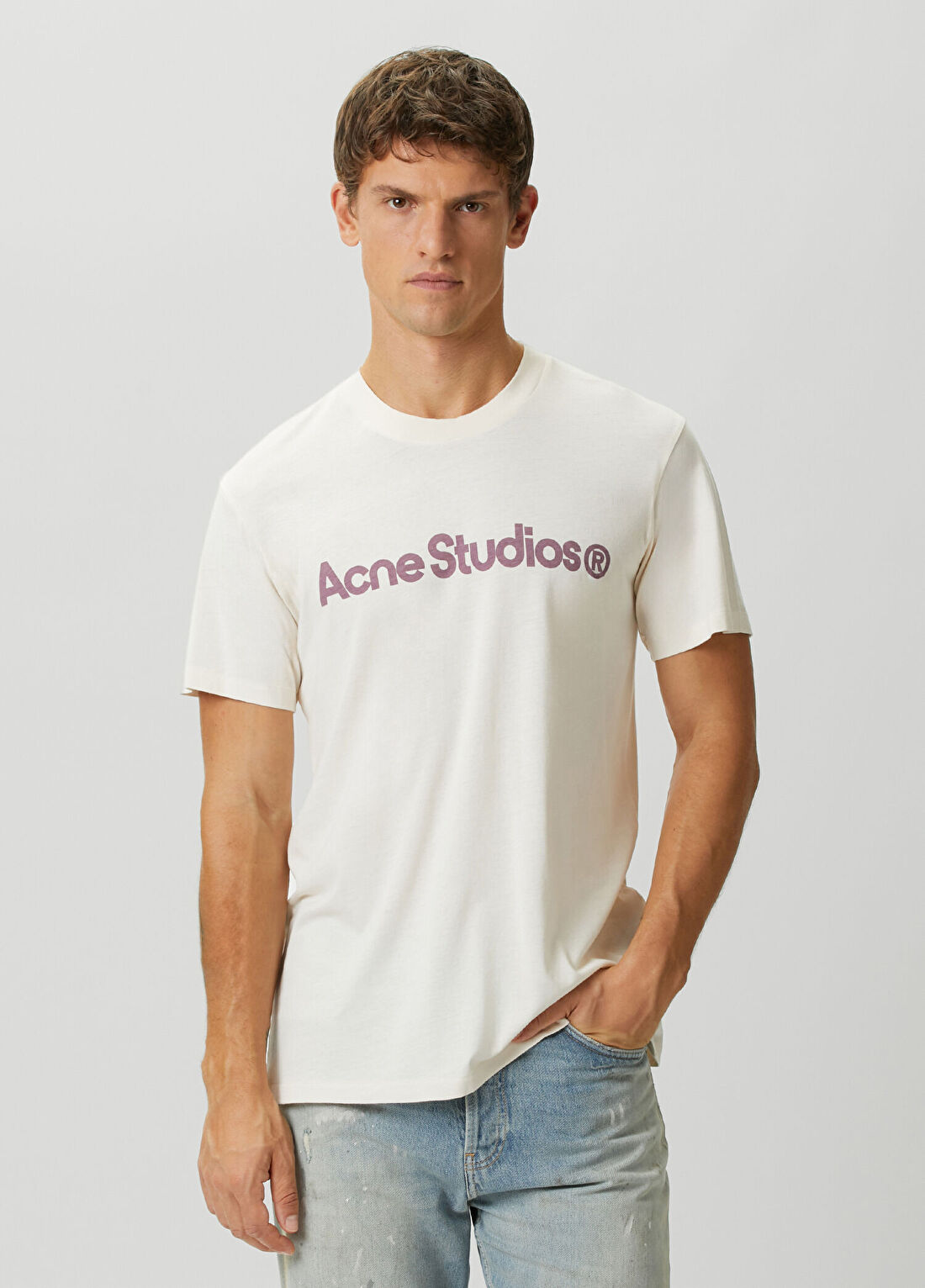 Acne Studios Kırık Beyaz Logo Baskılı T-shirt