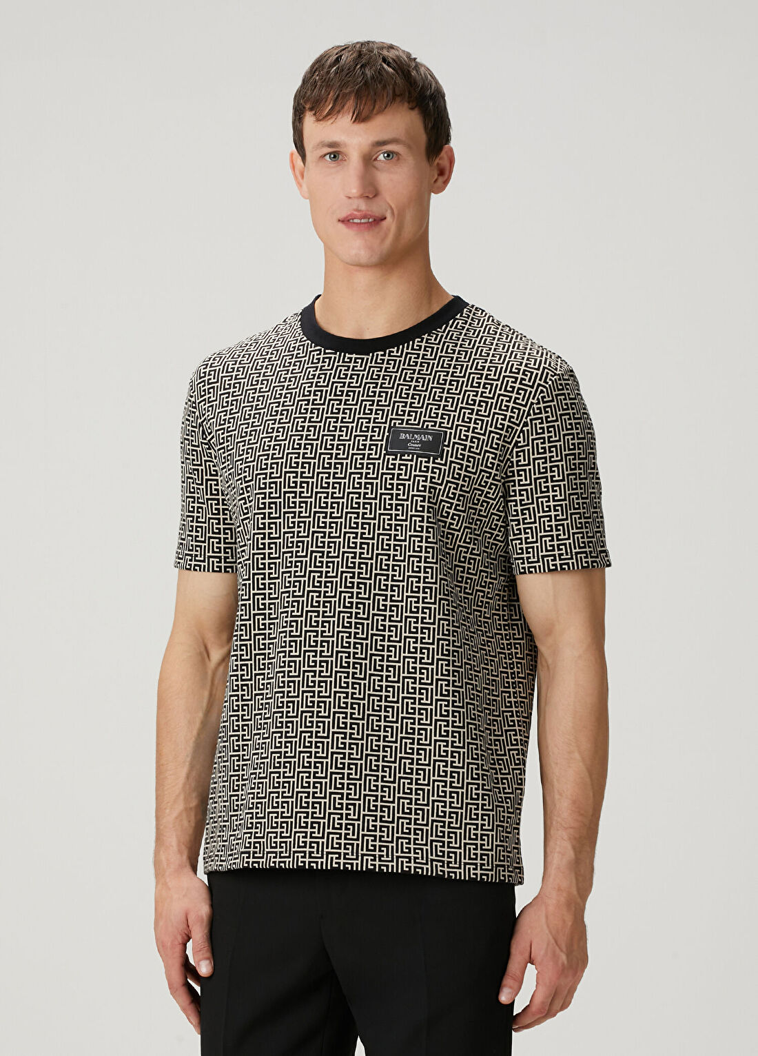 Balmain Siyah Beyaz Logo Desenli T-shirt